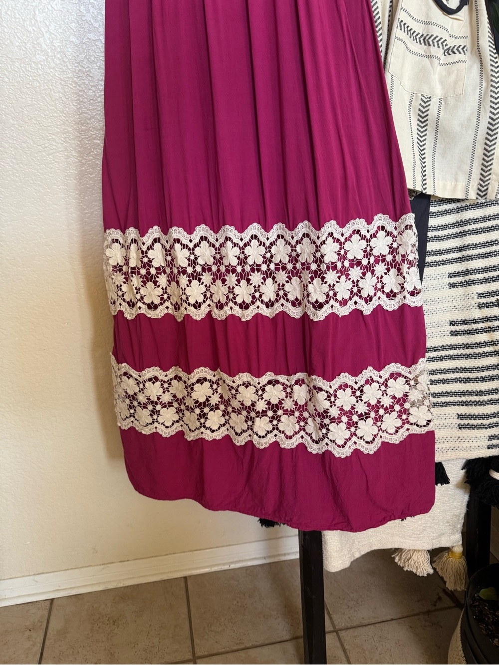 YS Los Angeles Magenta Maxi Dress with Cream Lace Bands - Picture 3 of 9